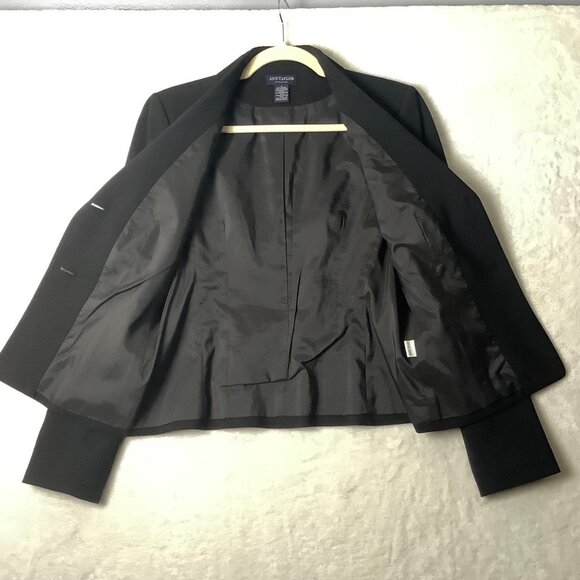 Ann Taylor Blazer Women Size 6 Wool Blend Stretch Black Lined 2 Button - Picture 8 of 9